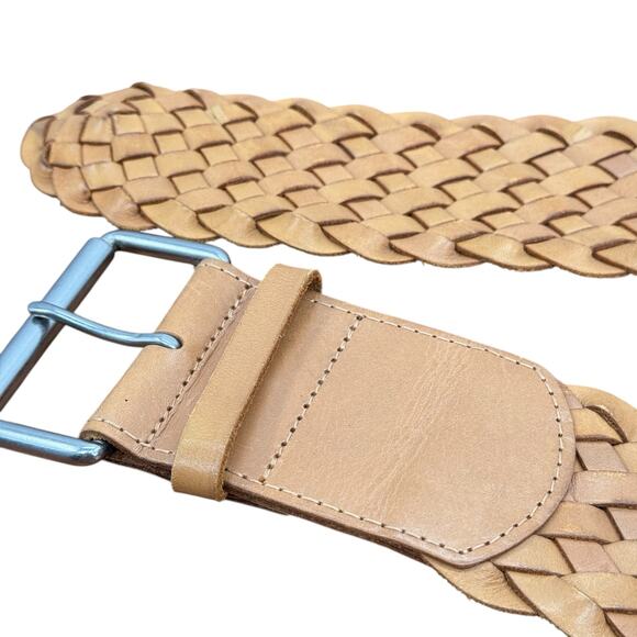 GAP Wide Woven Leather Belt Womens S Tan Braided Boho Casual Hippie Cottagecore - Picture 6 of 10